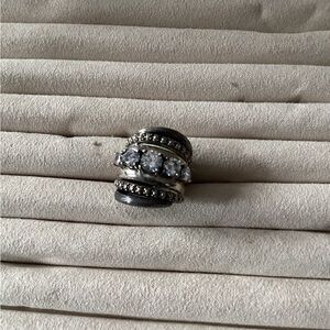 Elegant Silver and Black Simulated  Diamond Ring